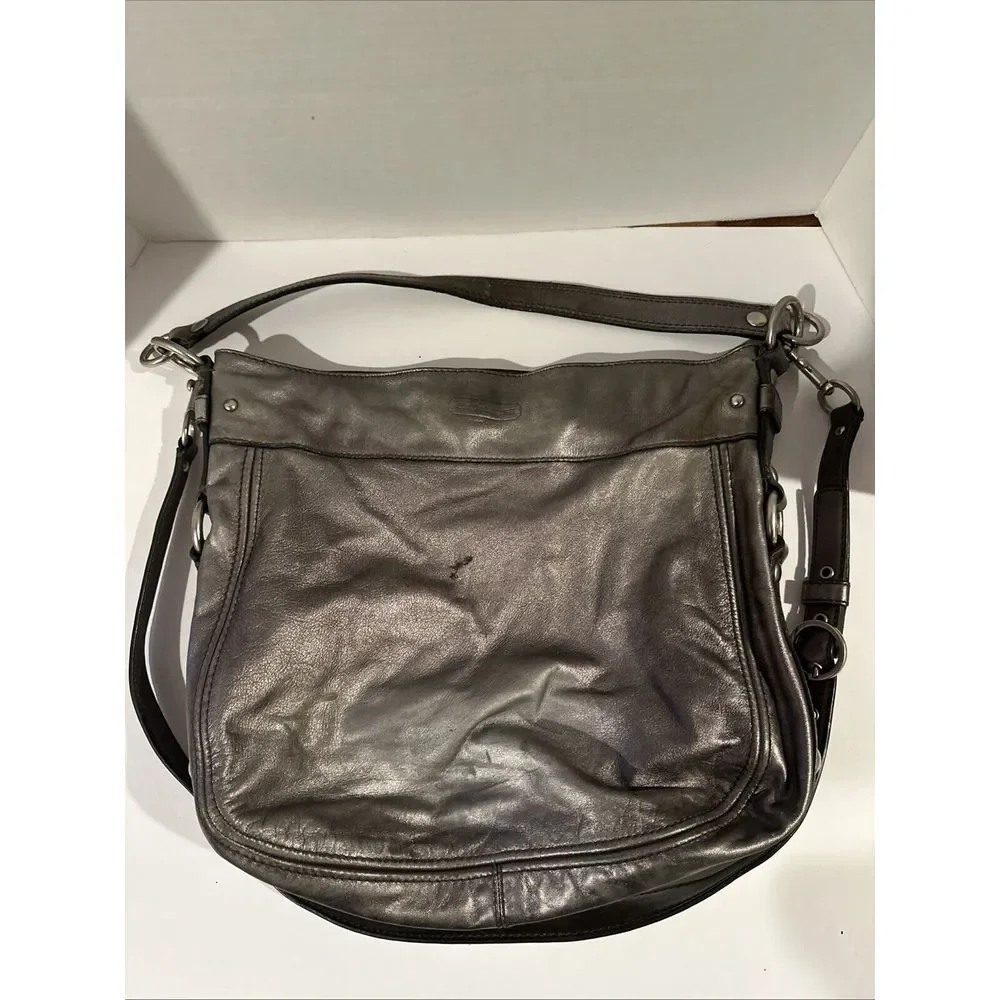Coach‎ Women's Leather Zoe Convertible Shoulder ToCrossbody Hobo Bag Silver VTG